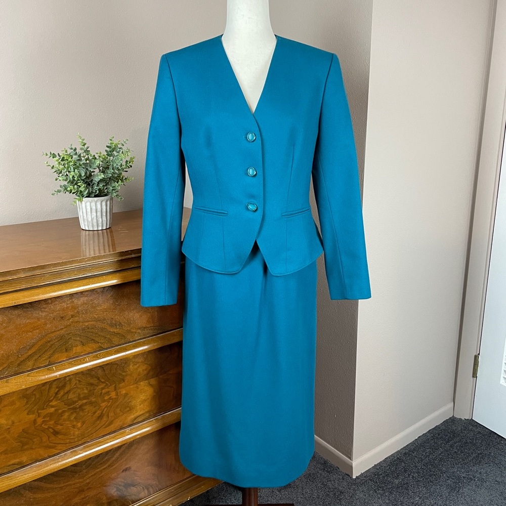 Vintage teal Pendleton blazer and skirt